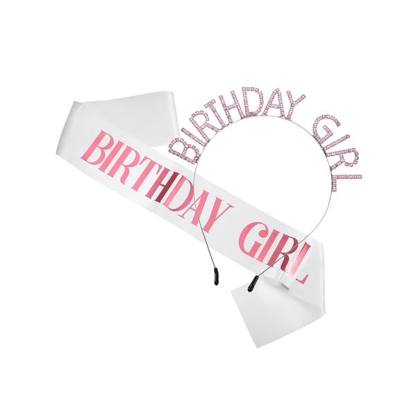 Vocoste 1 Set Birthday Girls Headband Tiara for Women Girls Rhinestone Happy Birthday Silver Tone Pink Letter
