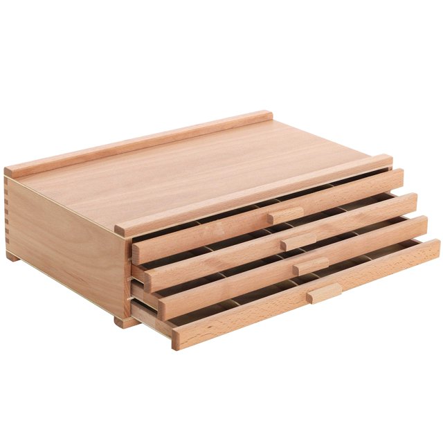 U.S. Art Supply Caja de almacenamiento para marcadores de bolígrafos pastel de madera de artista con 4 cajones - Construcción de madera dura de olmo 5 compartimentos por cajón - Ideal para pasteles, b