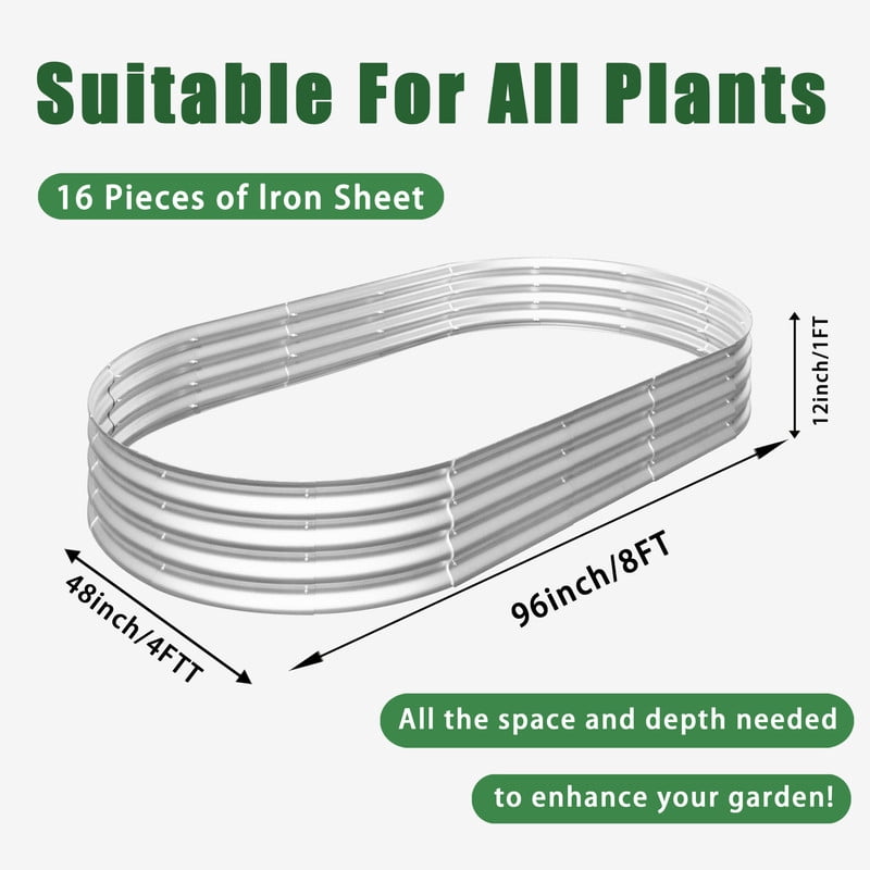 8x4x1ft Raised Garden Bed Kit, Galvanized Planter Raised Garden Beds for Outdoor for Vegetables,Flowers &Herbs, Heavy Duty Planter Box, 2 PCS