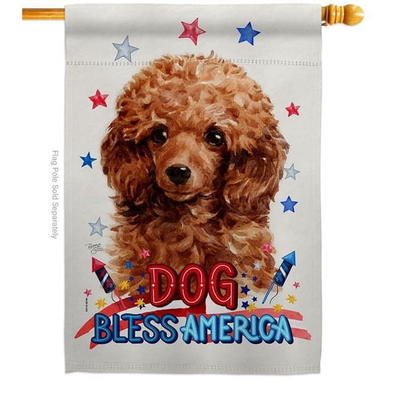 Breeze Decor H120173-BO Patriotic Miniature Poodle Animals Dog 28 x 40 in. Double-Sided Decorative Vertical House Flag for Decoration Banner Garden Yard Gift