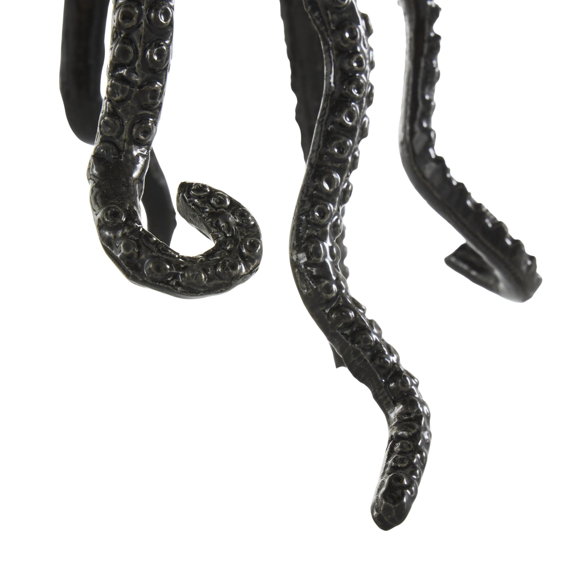 7", 3"H Black Aluminum Metal Octopus Sculpture with Textured Tentacles, by DecMode (2 Count)