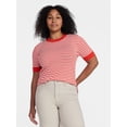 thumbnail image 2 of Time and Tru Women's Striped Pointelle Sweater with Short Sleeves, Lightweight, Sizes XS – XXXL, 2 of 6