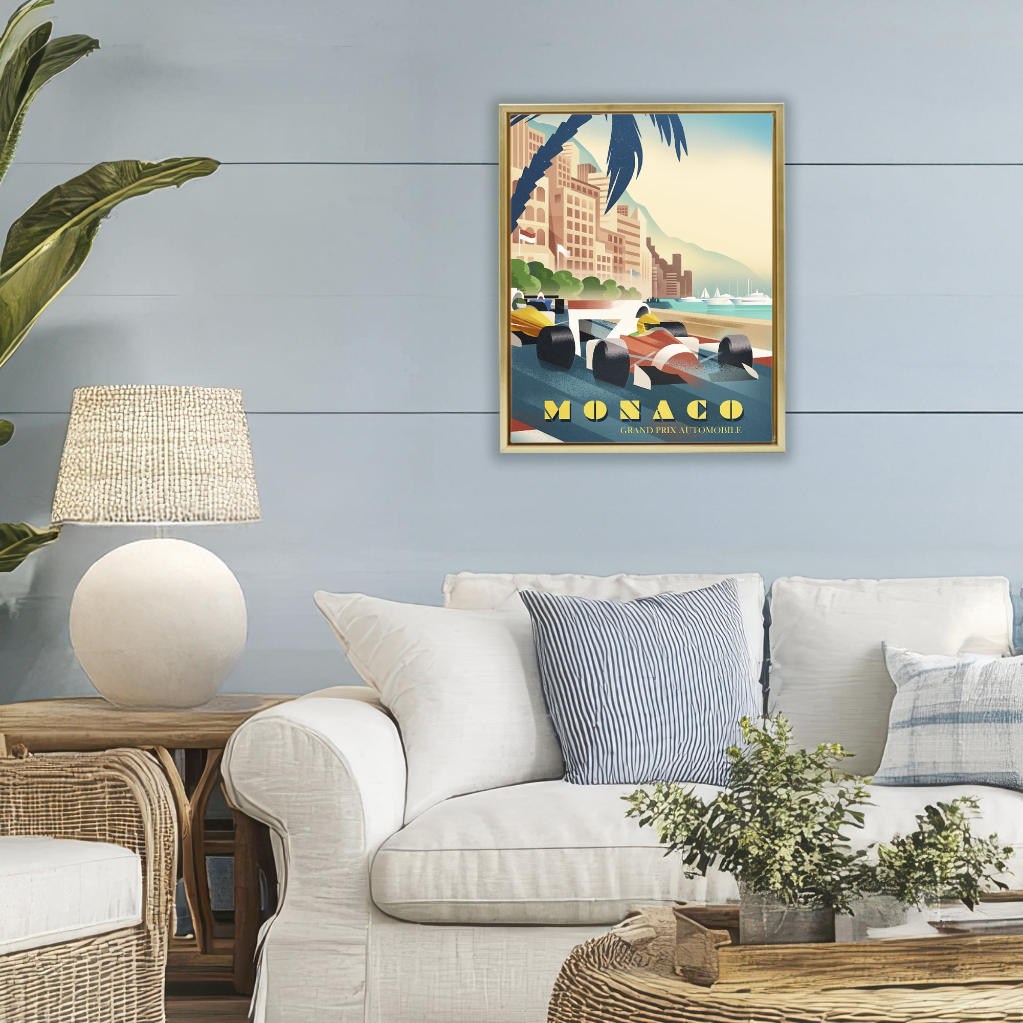 Stupell Industries Monaco Grand Prix Racing Gold Framed Floater Canvas Wall Art, design by Martin Wickstrom