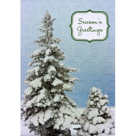 Designer Greetings Evergreen Trees and Swirls Box of 18 Winter Christmas Cards