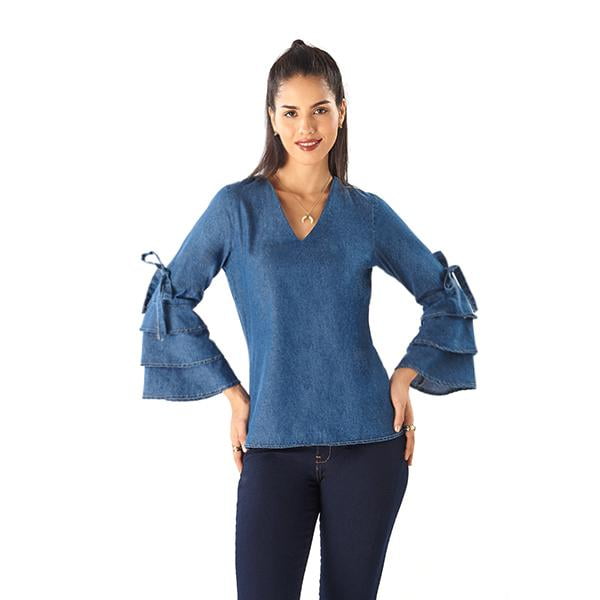 Blusa Dama Color Azul Mezclilla Mundo Terra 014525