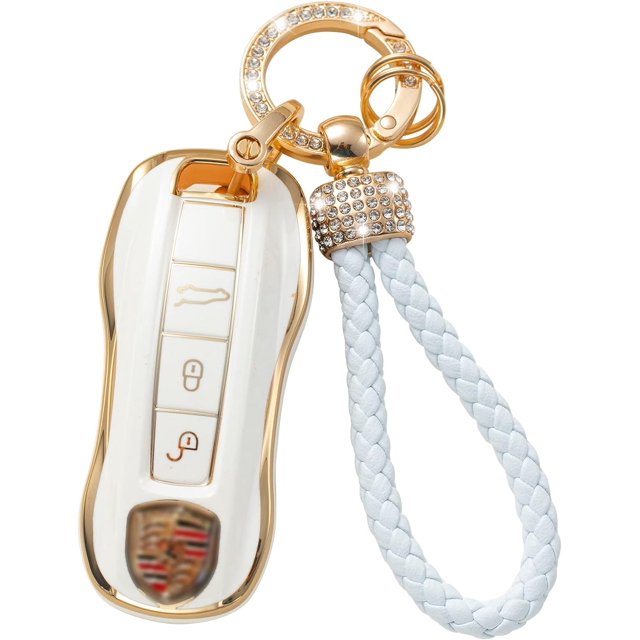 LAICAIW Compatible for Porsche Key Fob Cover with Keychain Lanyard, Key Fob Protector Shell Compatible with Porsche 911 Cayenne Panamera TAYCAN 3 Button Keyless Entry Smart Key Case