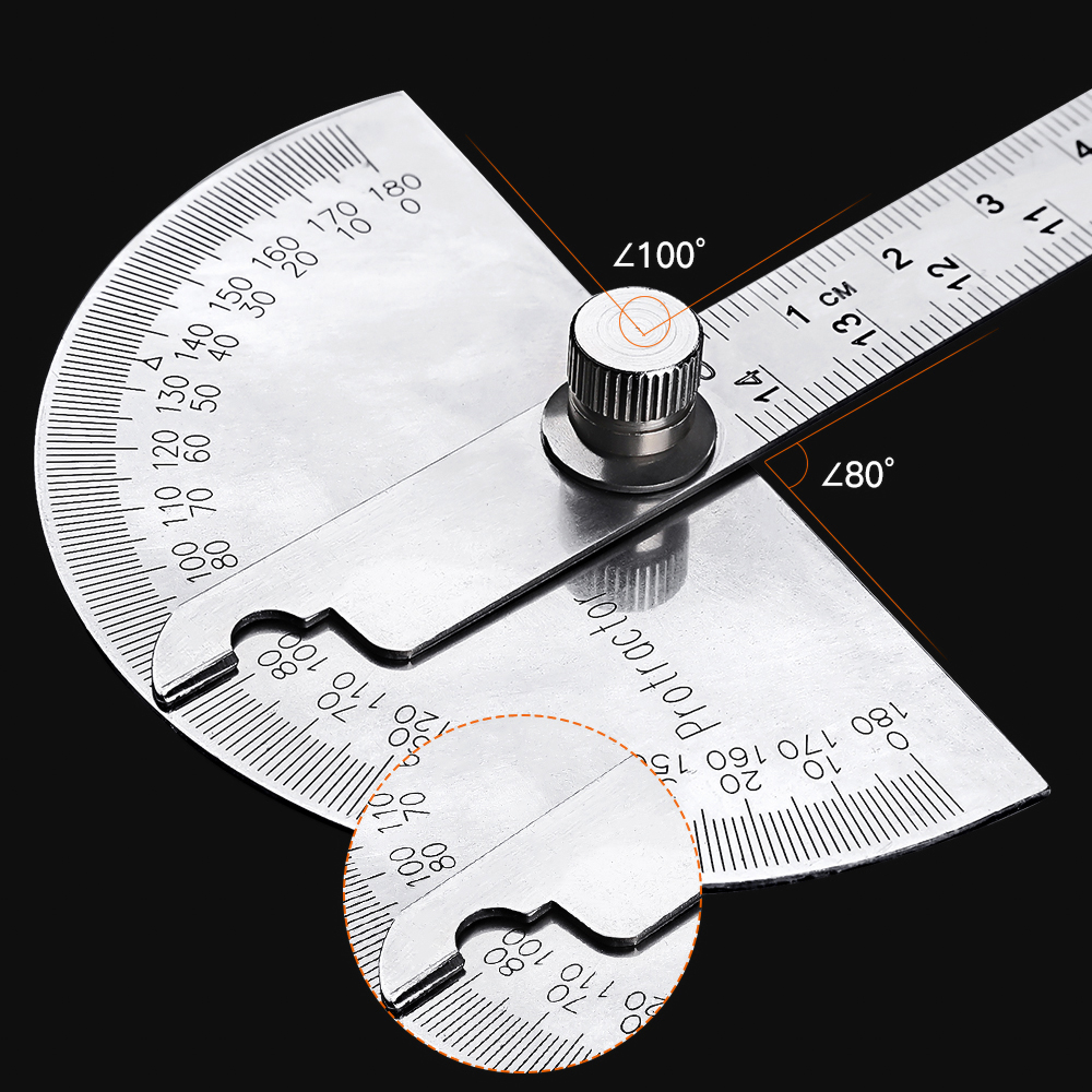 180 Degree Protractor Stainless Steel Angle Gauge Adjustable Multifunction Semicircle Ruler Mathematics Measuring tool ,for Accurate Evaluation