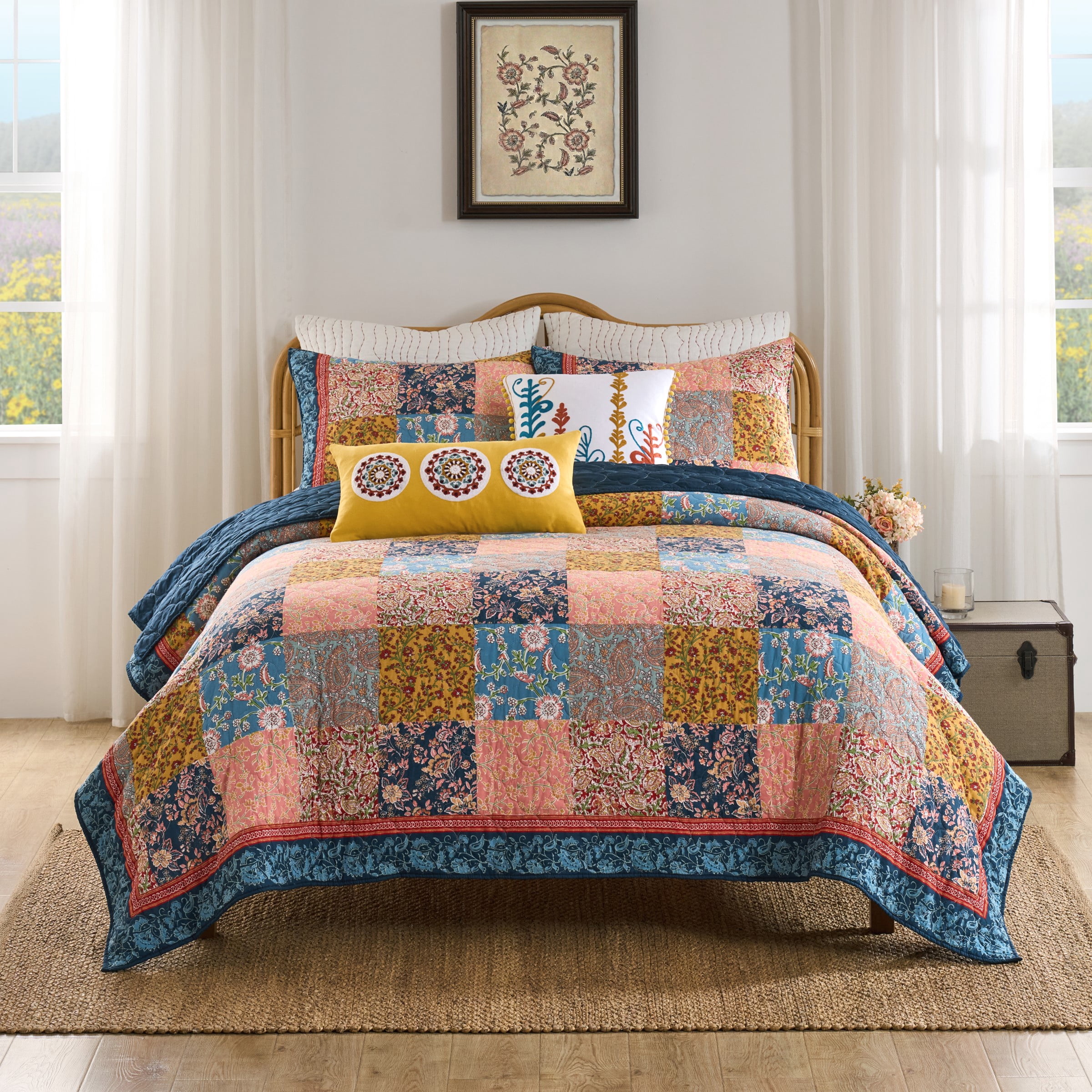 Greenland Home Fashions Tangier Cotton-Rich Lightweight Patchwork Print Quilt Set, 2-Piece Twin/XL, Teen/Adult