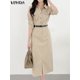 thumbnail image 3 of VONDA-vestido de oficina elegante para mujer, vestido Midi informal de manga larga, Color liso, para verano, 2024, 3 of 5