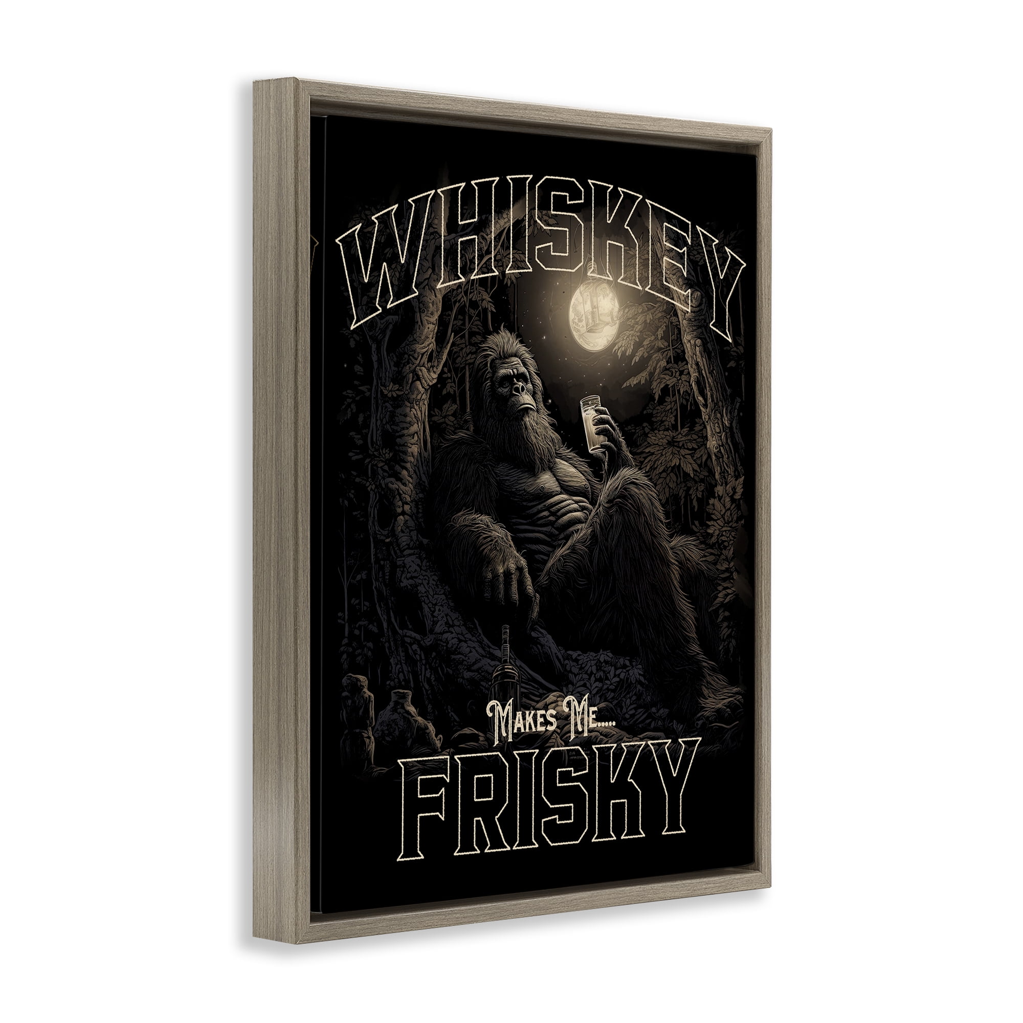 Stupell Industries Whiskey Makes Me Frisky Fairy Tales & Fantasy Painting Brown Floater Framed Canvas Art Print Wall Art, 25 x 31