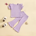 thumbnail image 2 of cfhntfmh Girls Summer Outfits Cotton Fashion Crewneck Ruffle Short Sleeve Tops Baggy Bell Bottoms Pants Trendy Sets, 2 of 7