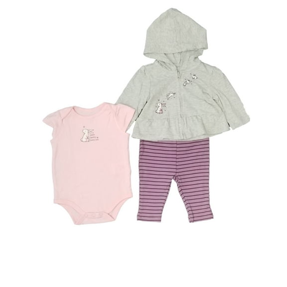 Infant Girls Baby Grey Hoodie Some Bunny Loves Me Body Suit Pant Outfit Set 0-3M