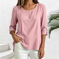 thumbnail image 5 of Yrmaups Loose Fit 3/4 Sleeve Blouse for Women, Casual Round Neck Pullover Top, Soft Solid Tshirt for Summer Daily Office Travel Wear, Pink S, 5 of 8
