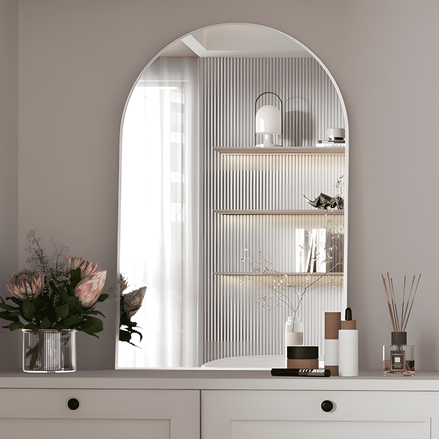 Conguiliao 20" x 30" Arched Wall Mirror, Silver Frame photo 1