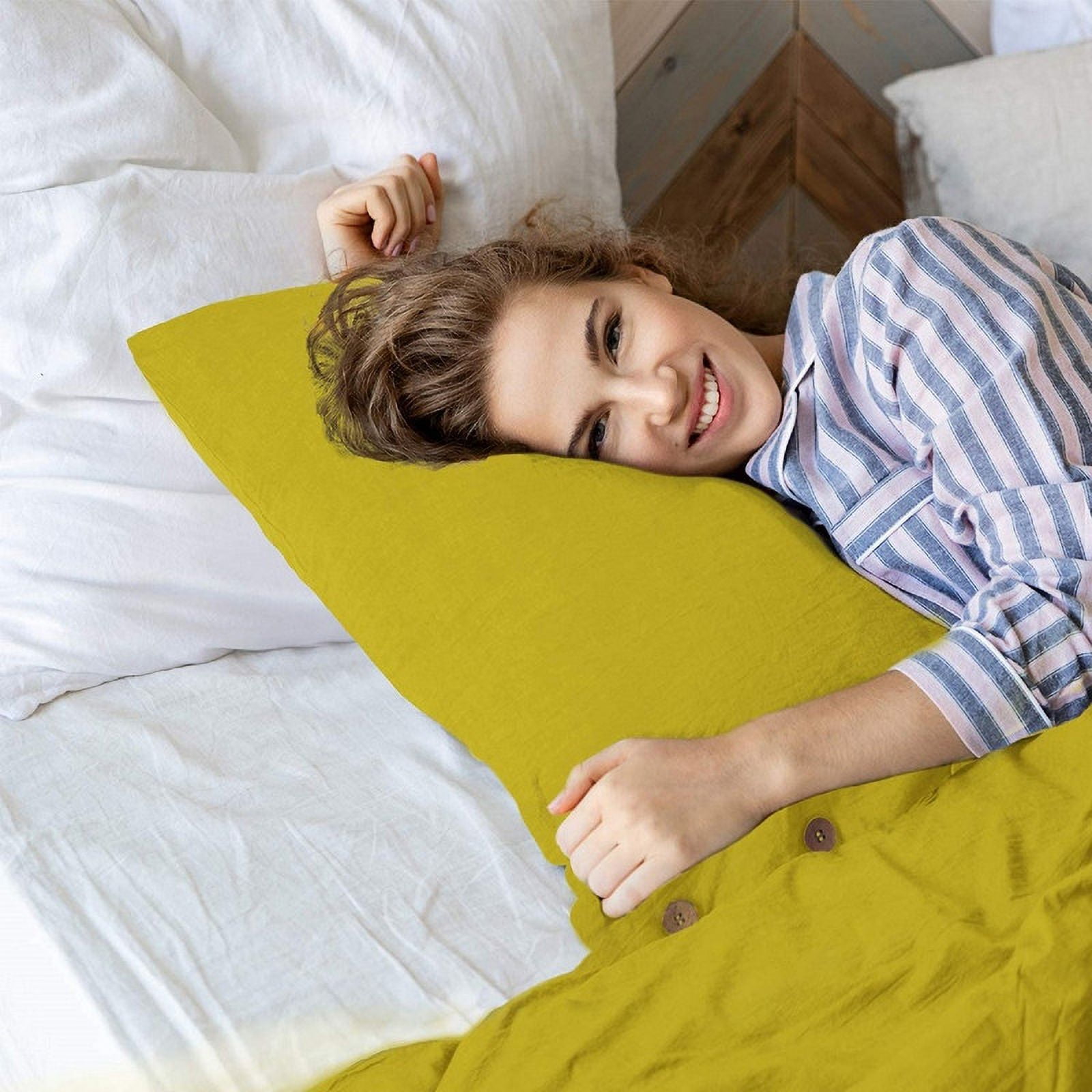Pavish Export Cotton Duvet Cover Set With 2 Matching Pillow Cover Washed Mustard Duvet Cover With Button Closer.King