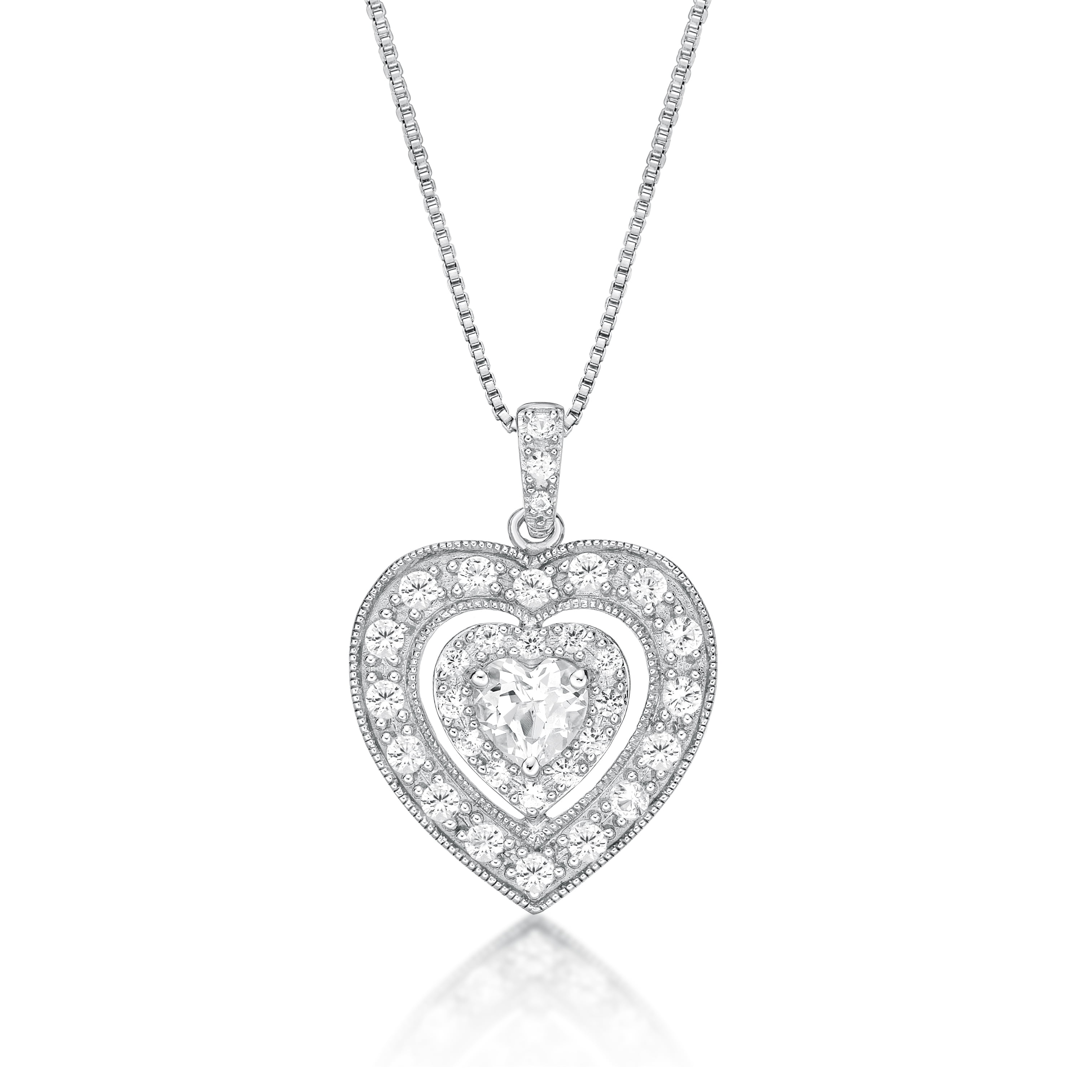 Brilliance 925 Sterling Silver Created White Sapphire Heart Pendant with 18" Chain
