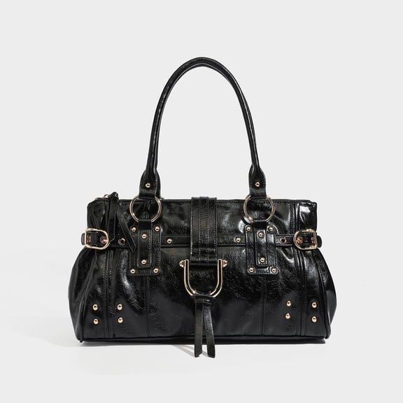 Alikpop vintage waxed pu rivet boston handbag multi carry design for women black