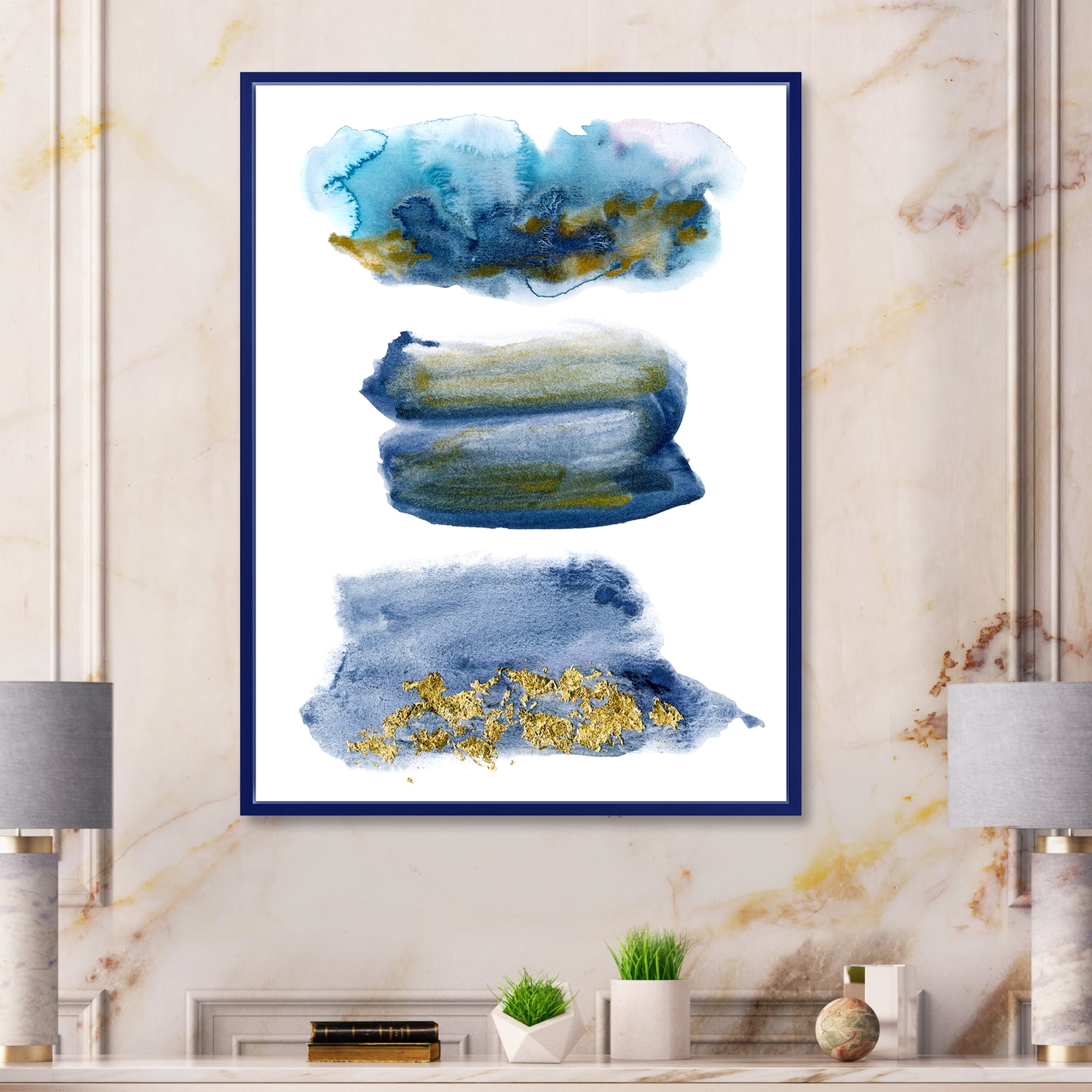 Designart 'Abstracts Clouds With Golden Touches' Modern Framed Canvas Wall Art Print