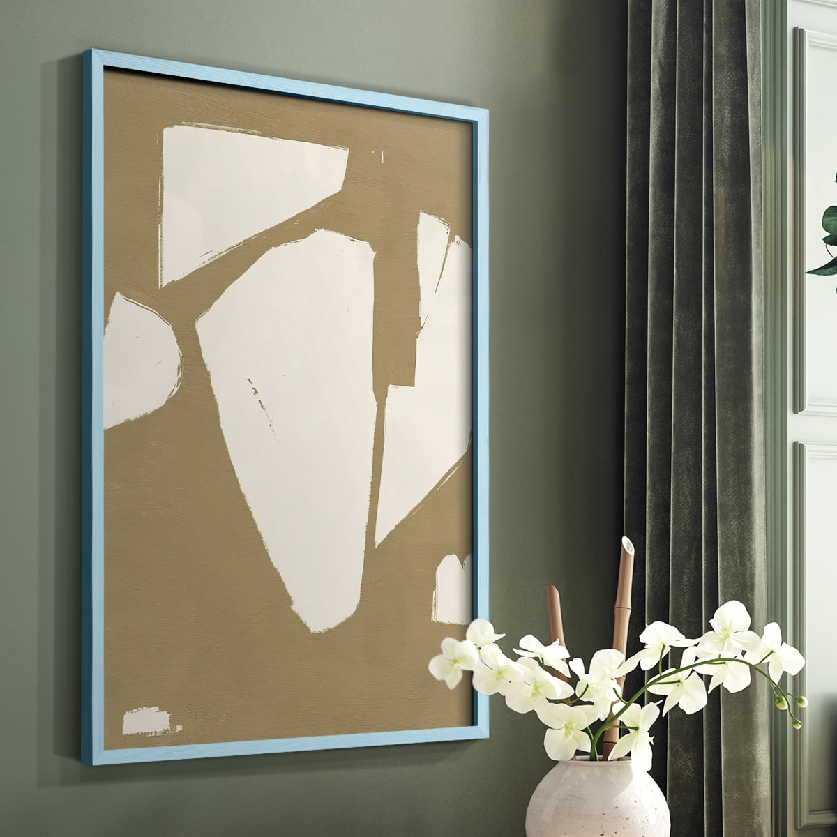 Chunky Abstract III Framed Print in Blue Solid Wood Framed Print No Nail Hanging