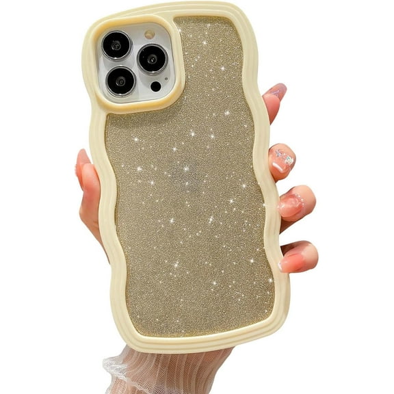 for iPhone 13 Pro Max Case Bling Glitter Curly Wave Frame Shape Soft TPU Shockproof Cute Phone Case for iPhone 13 Pro Max 6.7 Inch Women Girl Yellow