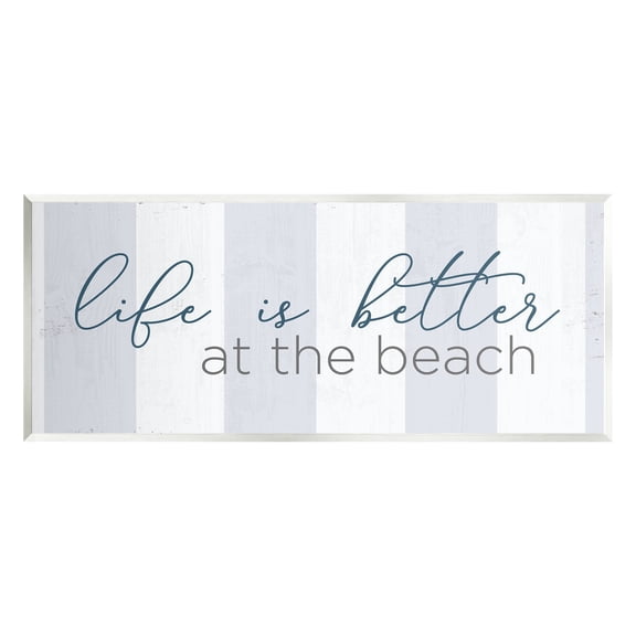 Stupell Industries Life Better at Beach Striped Nautical Typography Sign Graphic Art Unframed Art Print Wall Art, Design by Anna Quach