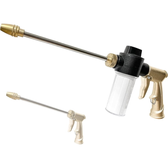 High Pressure Garden Hose Nozzle Sprayer with 3.5oz Plastic Soap Dispenser Bottle, Heavy Duty Car Wash Foam Gun, Adjustable for Gardening, Solar Panel Cleaning, Pet Showering (Brass)