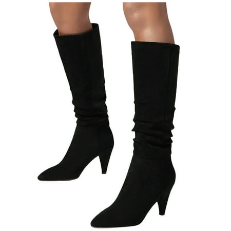 

Tangnade Ladies daily all-match casual shoes Fashion Womens Flock Pointed Toe Low-heeled Shoes Cowboy Keep Warm Long Boots Black 40