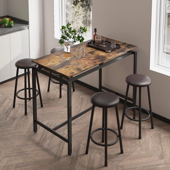 Counter Height Table Set of 5, Breakfast Bar Table and Stool Set, Minimalist Dining Table with Backless Stools, Wood Top Pub Table & Chair Set for Kitchen Apartment Bistro - Space Saving