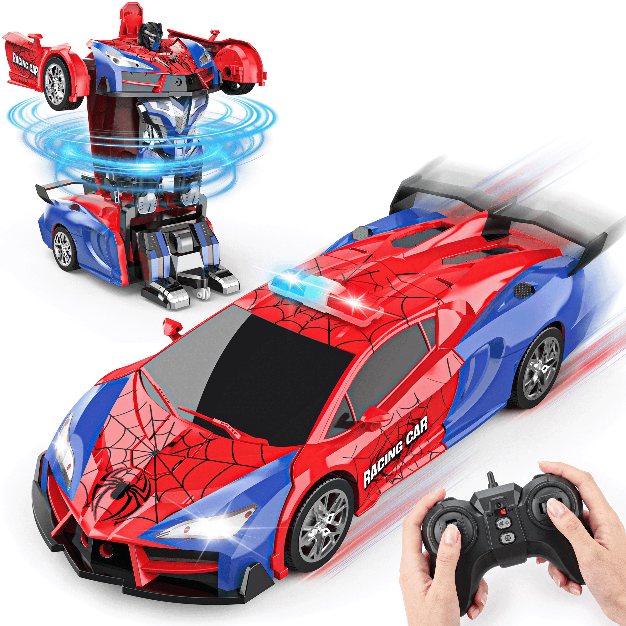 MYSPRI 2 in 1 Spider RC Cars Transform Robot Toys, One Key Deform 2.4G Remote Control Stunt Cars with 360°Rotation, Birthday Gifts for 6 8 9 10 12 Year Old Boys Kids