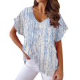 thumbnail image 1 of Gibobby Casual Playera de Manga Corta para Mujer Camiseta manga corta con cuello en V y estampado suelto informal para mujer(Azul claro,M), 1 of 5
