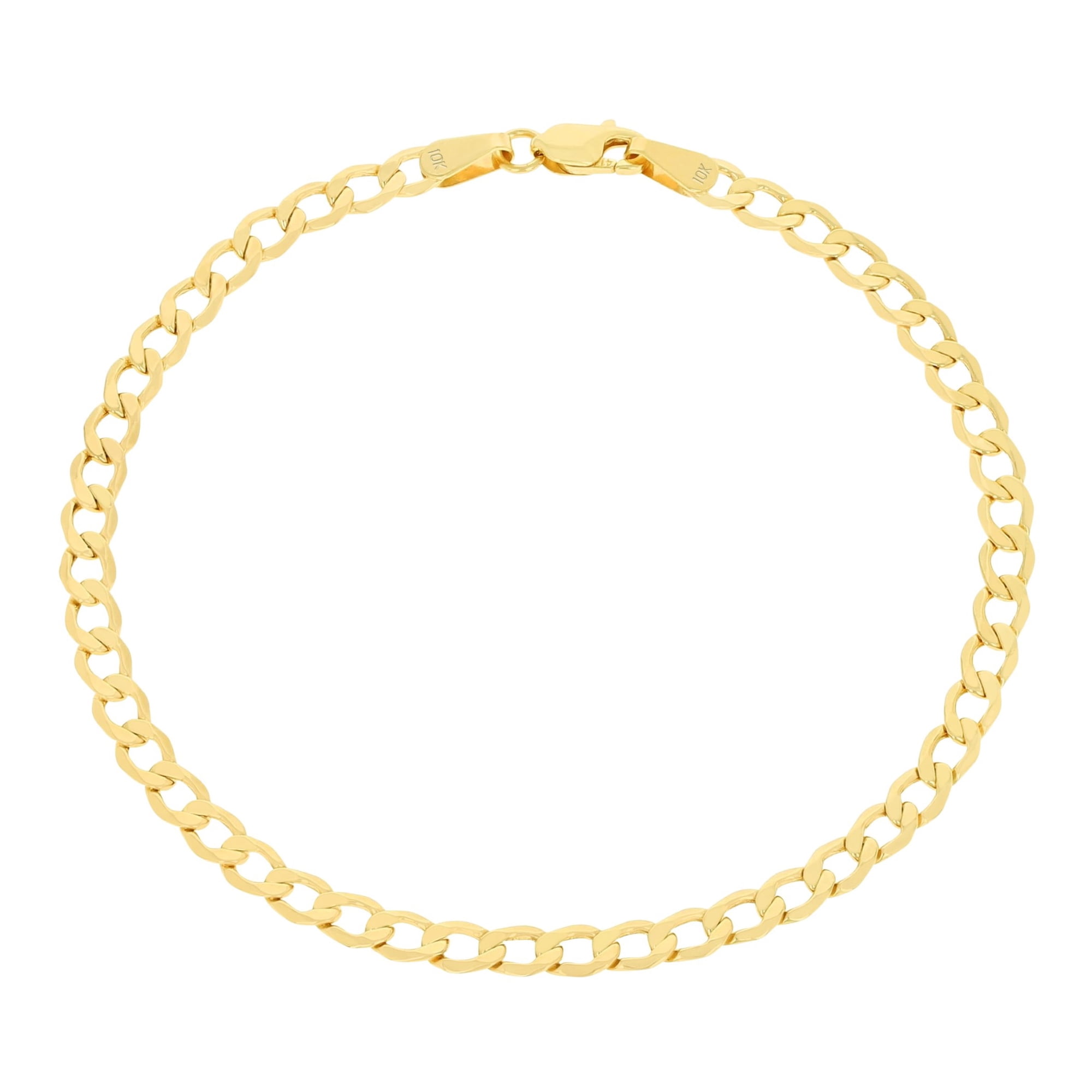 10k Real Yellow Gold Plated Cuban Curb Link 3mm Chain Bracelet or Anklet (7"-9") Italian Jewelry for Men & Women