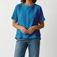 thumbnail image 6 of Qulqfy Short Sleeve Womens Blouses Crew Neck Casual Solid Cotton Linen Blue Spring Summer Tops for Women 2026 L, 6 of 7