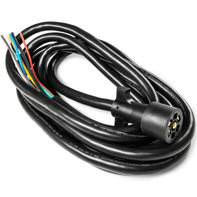 Biltek 15ft. 7-Way Electrical Plug Trailer RV Towing Camper Color Coded Wiring Harness for RV Trailers, Campers, Caravans, Food Trucks and Other Towed Vehicles