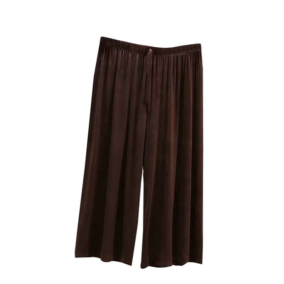 Womens Coffee Wide Leg Capri Pants Plus Size, Soft Lounge Pants with Elastic Drawstring Waist M-5X, Casual Cropped Modal Blend Pants,Size 3XL