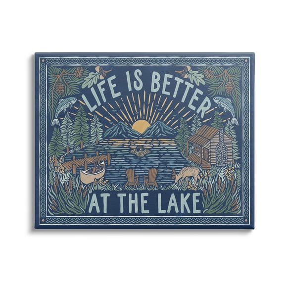 Stupell Industries Night Lake Scene Phrase Nature Painting Gallery Wrapped Canvas Print Wall Art, 20 x 16