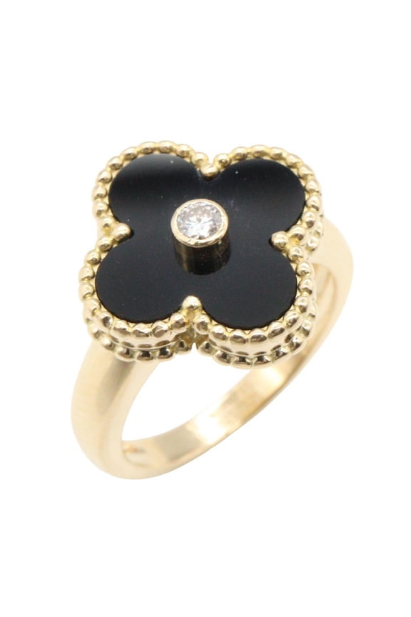 Pre-Owned Van Cleef & Arpels Vintage Alhambra Onyx Ring 1PD Jewelry 18K (Yellow Gold) Diamond...