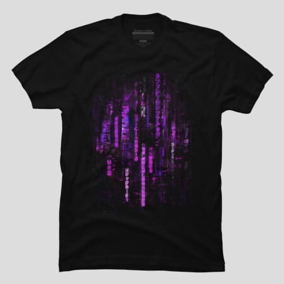 Cyberpunk City Purple Sci-Fi Skyline Graphic T-shirt M2982897, Up to Size 5XL