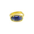 thumbnail image 1 of Gold Plated Adjustable Created Opal Rings | Stacking Rings | Gold Rings for Women (Jewel Blue), 1 of 6