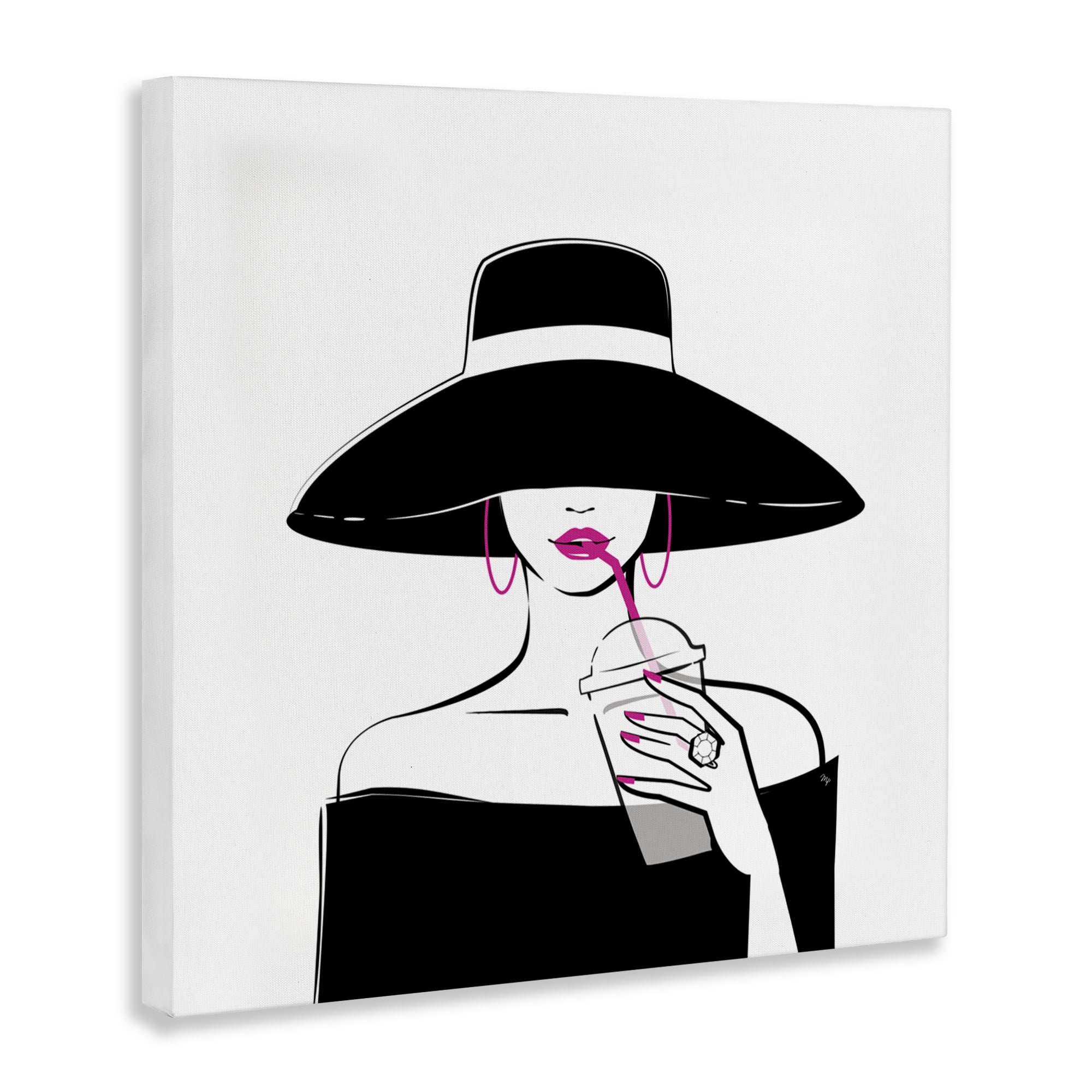 Stupell Industries Chic Black Hat Sipping Coffee Canvas Wall Art, design by Martina Pavlova