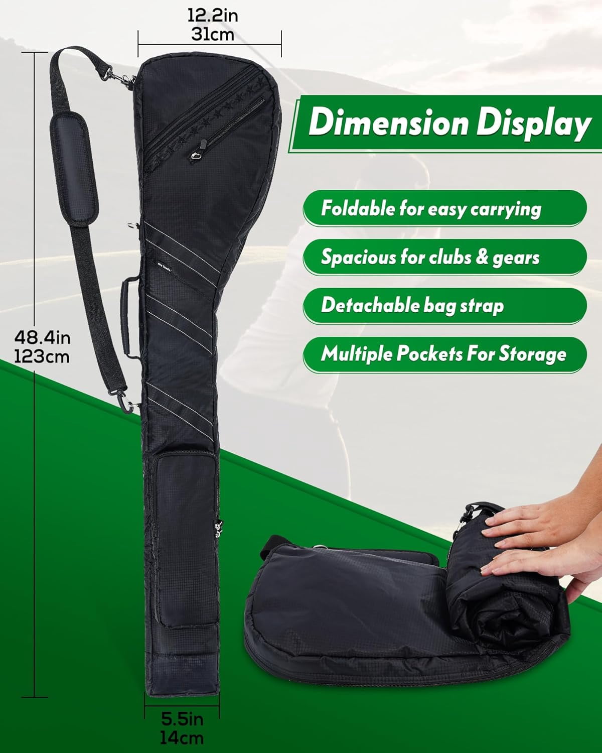 Golf Sunday Bag, Small Golf Bag Lightweight, Par 3 Golf Bag for A Few Clubs Driving Range, Practice with Carry Shoulder Strap Foldable Multi-Colour
