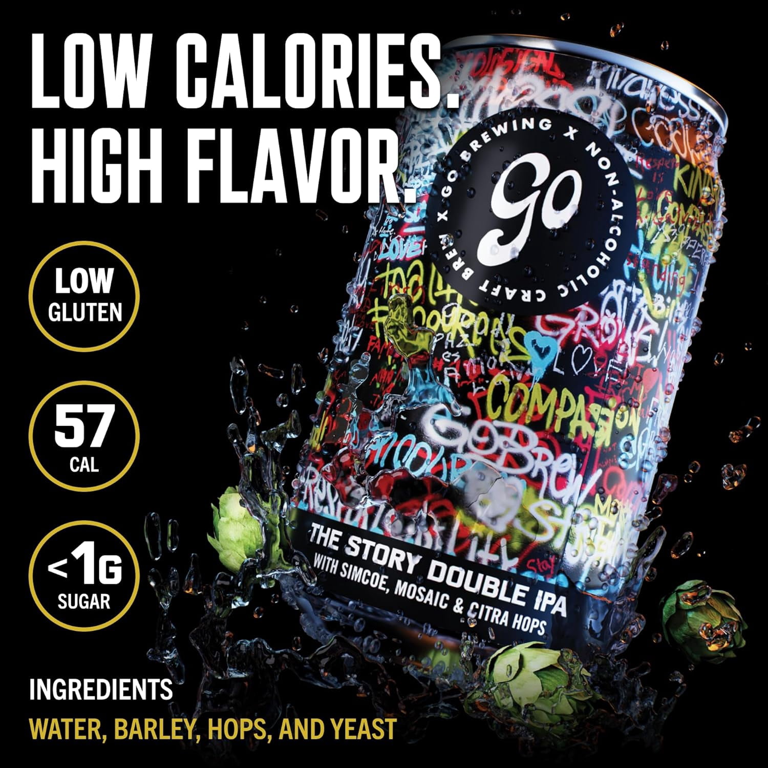 Go Brewing - Not Just Another Story Double IPA - Non-Alcoholic Craft Brew - Small Batch, Low-Calorie - Bold Grapefruit & Tropical Papaya Flavor - Smooth Finish, Classic Ingredients (12 Oz, 12 Cans)