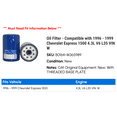 thumbnail image 2 of Oil Filter - Compatible with 1996 - 1999 Chevy Express 1500 4.3L V6 L35 VIN W 1997 1998, 2 of 2