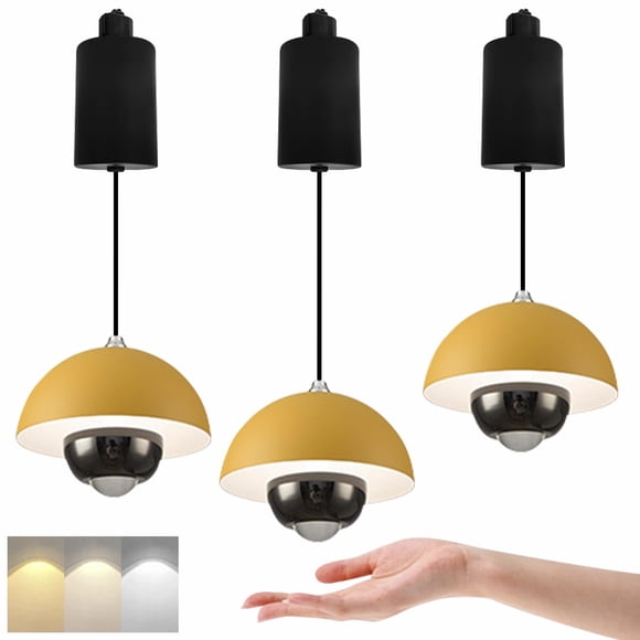 FSLiving Semi Flush Mount, 12W COB LED Hand-Sweep Control Hanging Lamp Farmhouse Yellow Adjustable Height Island Light 3 Colors Stepless Dimming for Bedroom Dining rooms Sloped Ceiling ,3 Lights