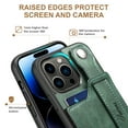 thumbnail image 2 of Feishell for iPhone 13 Pro Wallet Case with Card Credit Slot, Hand Wrist Strap Loop Holder Kickstand, Ring Holder PU Leather Camera Protection Shockproof Solid Color Cover, Green, 2 of 9
