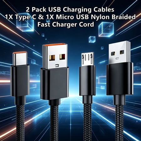[2-Pack] Hearing Aid Charging Cable for Phonak Charger Case | 3.3 ft Durable Nylon Braided | Micro USB and Type- C Charging Cord for Hearing Aid Supplies (Charging Case Only,One fit)
