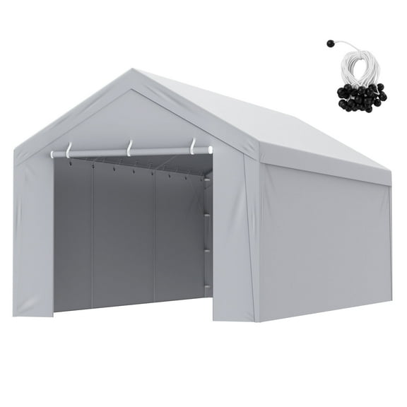 VEVOR Carport Replacement Canopy Cover Top   Side Wall 10 x 20 ft, Garage Tent Shelter Tarp Heavy-Duty Waterproof & UV Protected, Easy Installation with Ball Bungees,Gray (Frame Not Included)