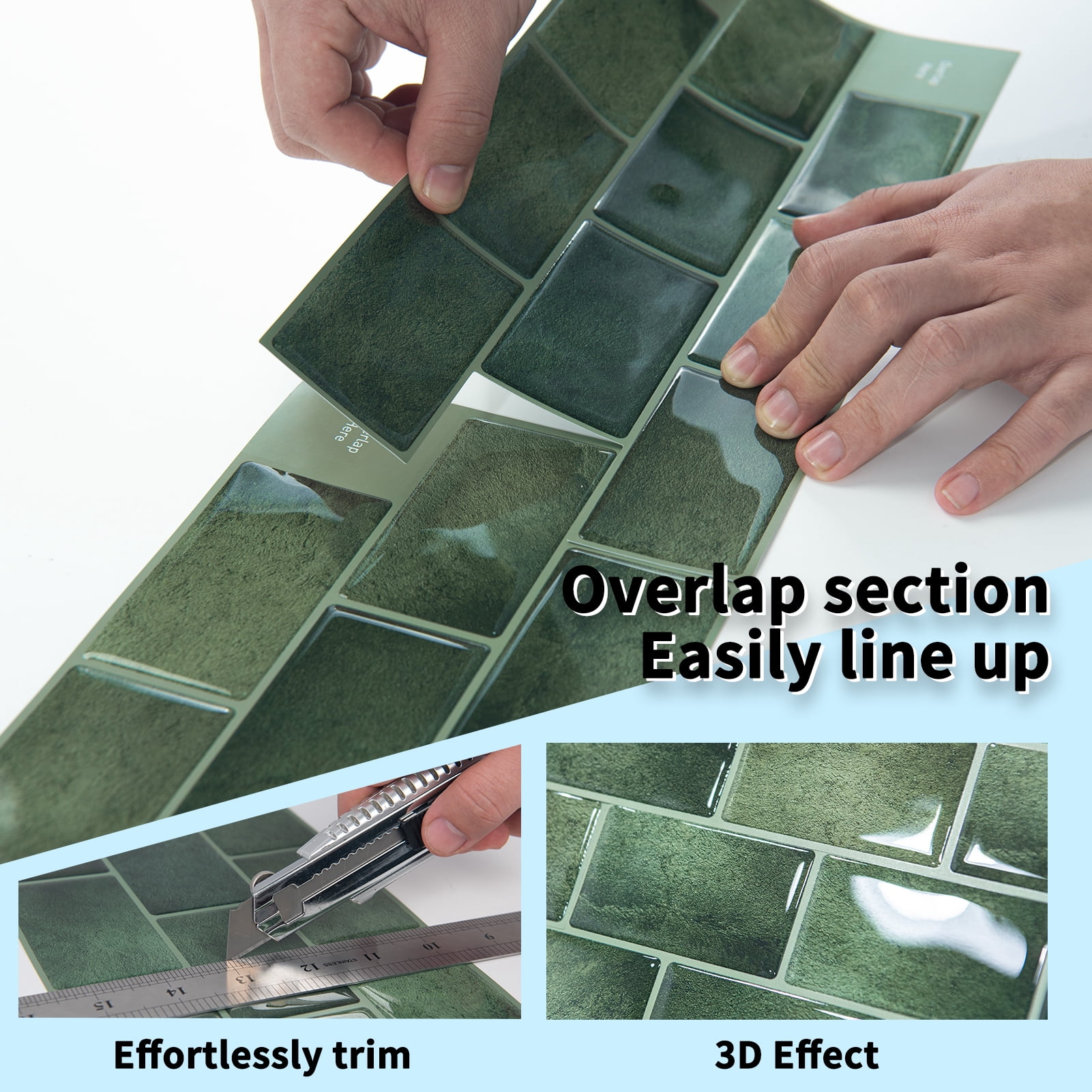 Art3d 20-Pack 12" x 6" Peel and Stick Kitchen Backsplash Tile, Vinyl Stick On Subway Tile in Green