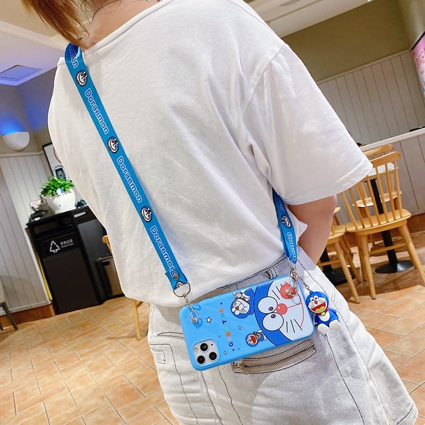 OPPO A3 A5 A3S A12E A37 Neo 9 A7 A5S A12 Carcasa Lindo Dibujos Animados Doraemon Suave TPU Espejo Juguete Funda Soporte Con Cuerda Para El Cuello/Cordón