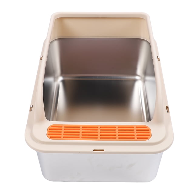 CAJA DE PARA GATOS DE ACERO INOXIDABLE, CAJA DE GRANDE CATA ABIERTA, CAJA PARA EXCRESTOS A PRUEBA DE SALPICADUAS CON LADOS ALTOS Y PALA PARA PARA GATOS DE INTERIOR