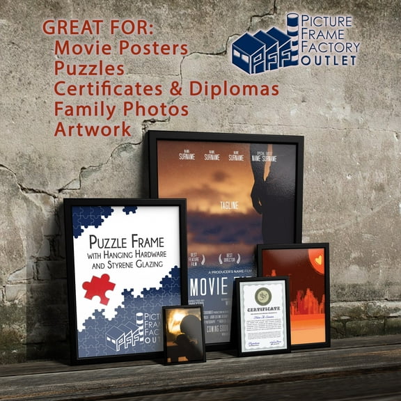 (1) 15x20.5 - Picture Frame for Puzzles, Photos, Artwork - 1.25" Black MDF Frame with plexi-glass and hanging hardware